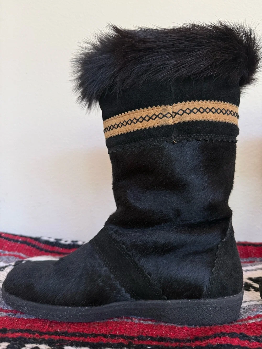 VTG Tecnica Goat Fur Boots Made In Italy Deadstock Boho Woodstock Festival Grail